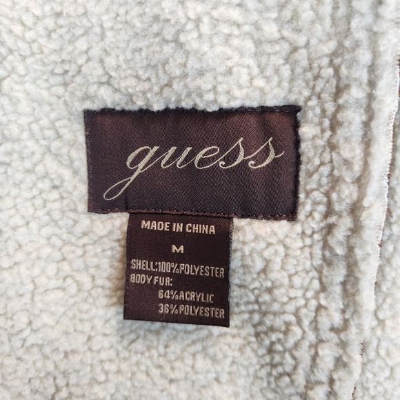 Guess Women's Size M Faux Shearling Coat Brown Sherpa Penny Lane 70s Western Y2K - Picture 7 of 9